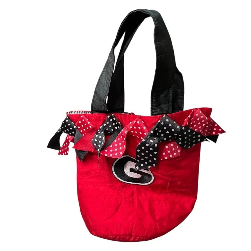 La Shea Georgia Bulldogs UGA Red Bow Gingham Lined Tote Bag Handbag NCAA
